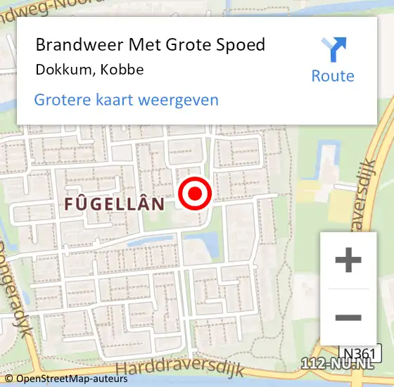 Locatie op kaart van de 112 melding: Brandweer Met Grote Spoed Naar Dokkum, Kobbe op 24 november 2014 11:10