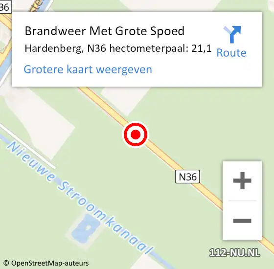 Locatie op kaart van de 112 melding: Brandweer Met Grote Spoed Naar Hardenberg, N36 hectometerpaal: 21,1 op 25 november 2014 06:44