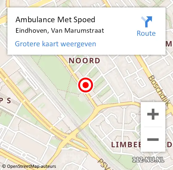 Locatie op kaart van de 112 melding: Ambulance Met Spoed Naar Eindhoven, Van Marumstraat op 25 november 2014 22:30