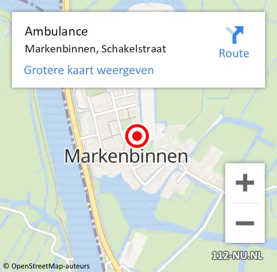 Locatie op kaart van de 112 melding: Ambulance Markenbinnen, Schakelstraat op 26 november 2014 08:02