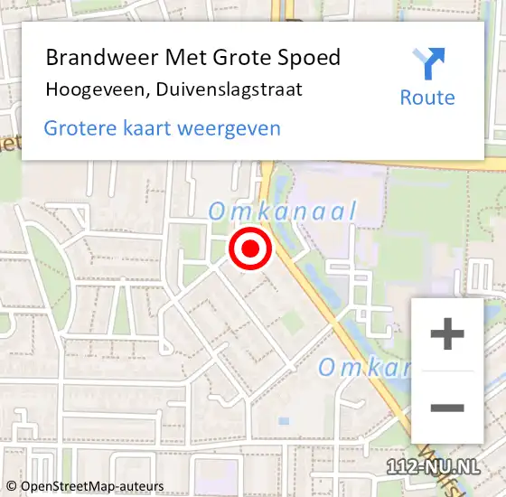 Locatie op kaart van de 112 melding: Brandweer Met Grote Spoed Naar Hoogeveen, Duivenslagstraat op 26 november 2014 08:44