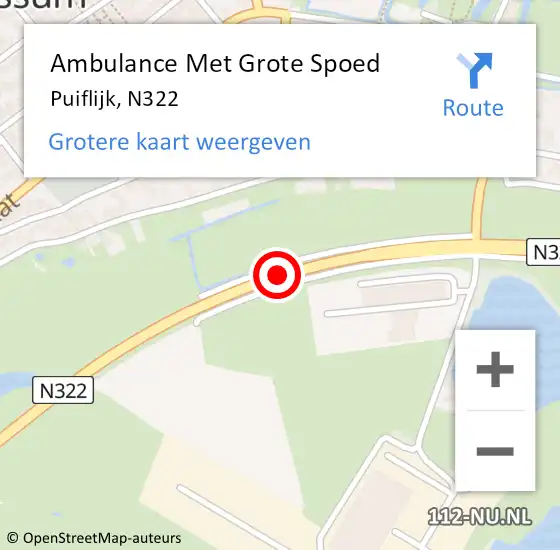 Locatie op kaart van de 112 melding: Ambulance Met Grote Spoed Naar Puiflijk, N322 op 26 november 2014 11:37