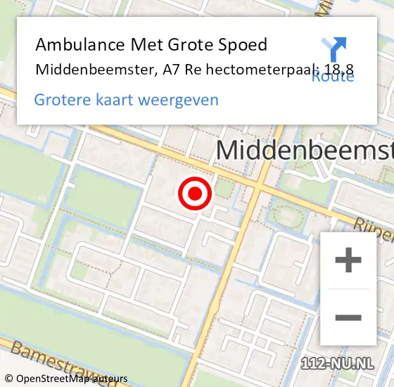 Locatie op kaart van de 112 melding: Ambulance Met Grote Spoed Naar Middenbeemster, A7 Li op 26 november 2014 12:35
