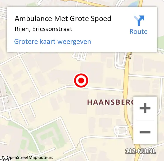 Locatie op kaart van de 112 melding: Ambulance Met Grote Spoed Naar Rijen, Ericssonstraat op 26 november 2014 12:37