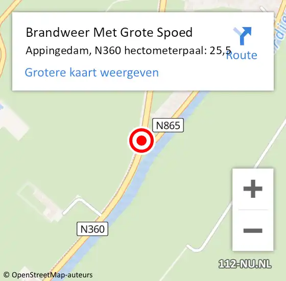 Locatie op kaart van de 112 melding: Brandweer Met Grote Spoed Naar Appingedam, N360 hectometerpaal: 25,5 op 26 november 2014 13:04