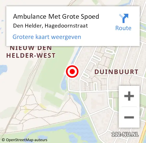 Locatie op kaart van de 112 melding: Ambulance Met Grote Spoed Naar Den Helder, Hagedoornstraat op 26 november 2014 14:18