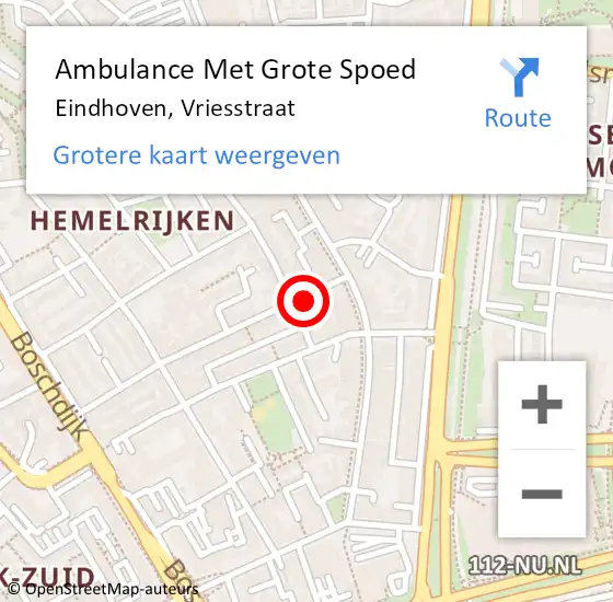 Locatie op kaart van de 112 melding: Ambulance Met Grote Spoed Naar Eindhoven, Vriesstraat op 26 november 2014 15:36
