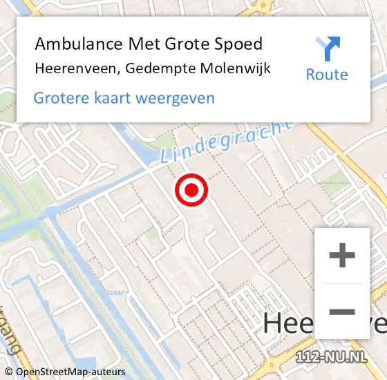 Locatie op kaart van de 112 melding: Ambulance Met Grote Spoed Naar Heerenveen, Gedempte Molenwijk op 26 november 2014 16:18