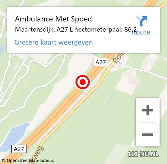 Locatie op kaart van de 112 melding: Ambulance Met Spoed Naar Raamsdonksveer, A27 R hectometerpaal: 19,4 op 27 november 2014 06:34