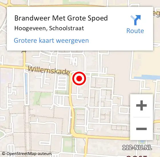 Locatie op kaart van de 112 melding: Brandweer Met Grote Spoed Naar Hoogeveen, Schoolstraat op 27 november 2014 11:19