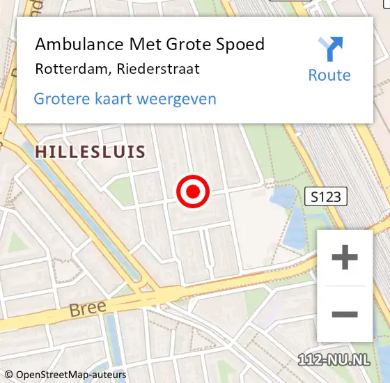 Locatie op kaart van de 112 melding: Ambulance Met Grote Spoed Naar Rotterdam, Riederstraat op 27 november 2014 11:27