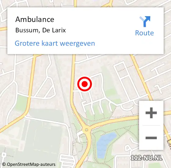 Locatie op kaart van de 112 melding: Ambulance Bussum, De Larix op 28 november 2014 04:52