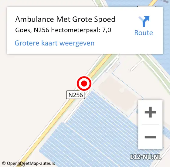 Locatie op kaart van de 112 melding: Ambulance Met Grote Spoed Naar Goes, N256 hectometerpaal: 7,0 op 28 november 2014 14:02