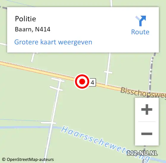 Locatie op kaart van de 112 melding: Politie Baarn, N414 op 28 november 2014 14:28