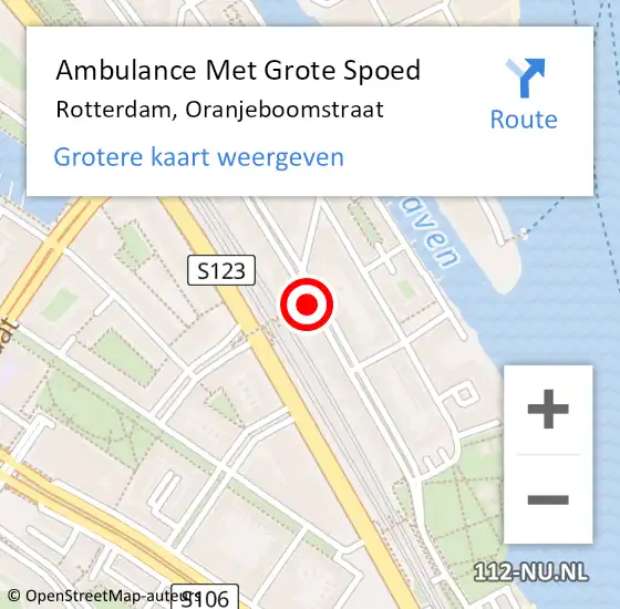 Locatie op kaart van de 112 melding: Ambulance Met Grote Spoed Naar Rotterdam, Oranjeboomstraat op 28 november 2014 16:07