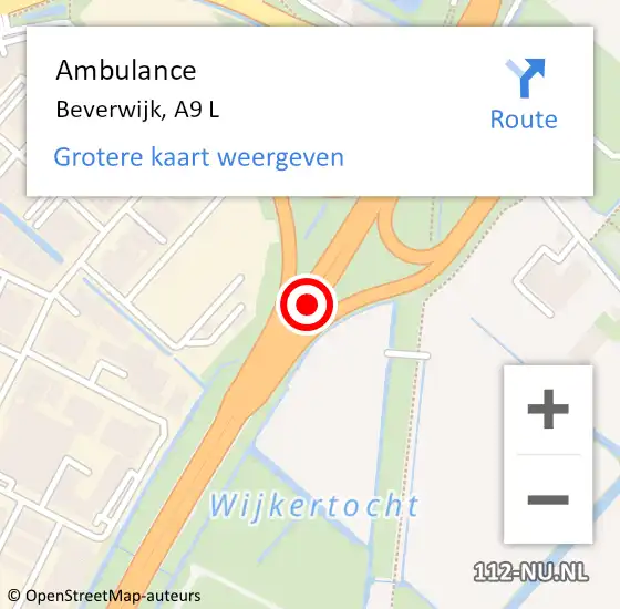 Locatie op kaart van de 112 melding: Ambulance Beverwijk, A9 R op 28 november 2014 18:33