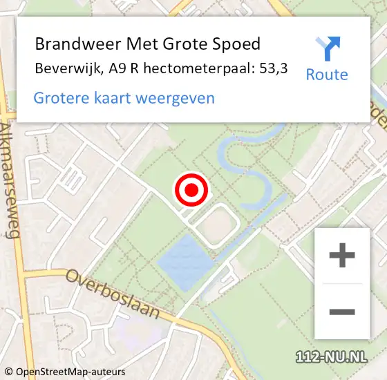 Locatie op kaart van de 112 melding: Brandweer Met Grote Spoed Naar Beverwijk, A9 R hectometerpaal: 53,3 op 28 november 2014 18:34