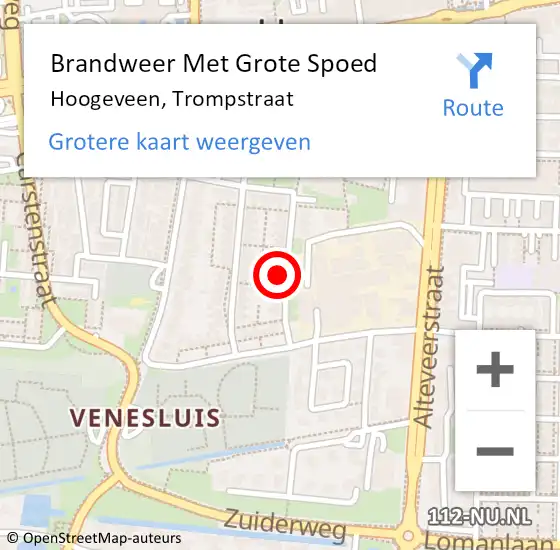Locatie op kaart van de 112 melding: Brandweer Met Grote Spoed Naar Hoogeveen, Trompstraat op 29 november 2014 09:22