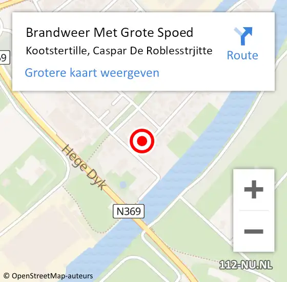 Locatie op kaart van de 112 melding: Brandweer Met Grote Spoed Naar Kootstertille, Caspar De Roblesstrjitte op 1 december 2014 11:26