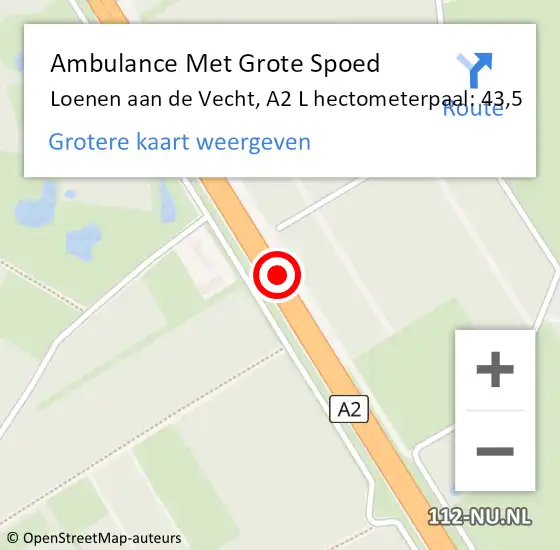 Locatie op kaart van de 112 melding: Ambulance Met Grote Spoed Naar Vianen Ut, A2 L hectometerpaal: 72,0 op 1 december 2014 17:23