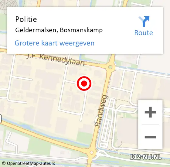 Locatie op kaart van de 112 melding: Politie Geldermalsen, Bosmanskamp op 1 december 2014 19:26