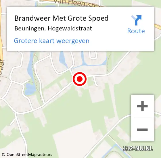 Locatie op kaart van de 112 melding: Brandweer Met Grote Spoed Naar Beuningen, Hogewaldstraat op 2 december 2014 03:53