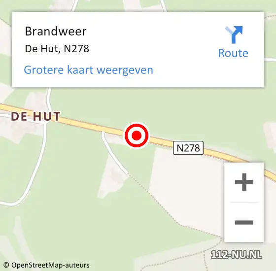 Locatie op kaart van de 112 melding: Brandweer De Hut, N278 op 22 oktober 2013 23:29