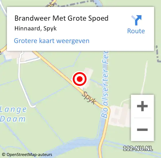 Locatie op kaart van de 112 melding: Brandweer Met Grote Spoed Naar Hinnaard, Spyk op 3 december 2014 10:47