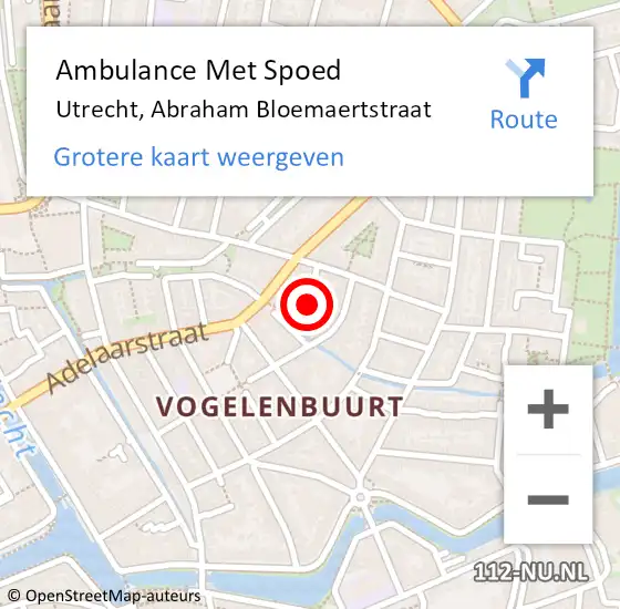 Locatie op kaart van de 112 melding: Ambulance Met Spoed Naar Utrecht, Abraham Bloemaertstraat op 23 oktober 2013 01:39