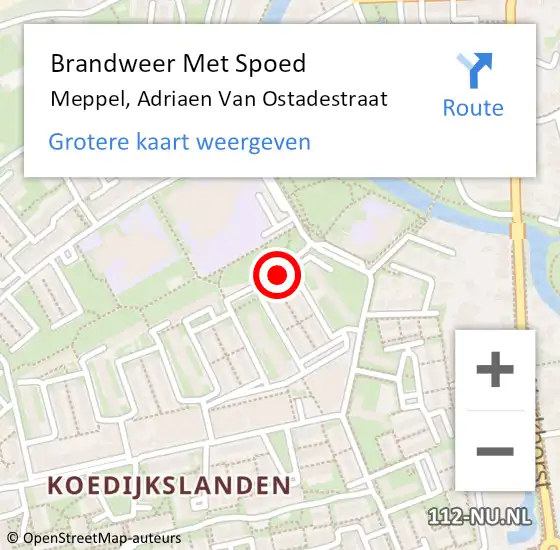 Locatie op kaart van de 112 melding: Brandweer Met Spoed Naar Meppel, Adriaen Van Ostadestraat op 3 december 2014 17:12