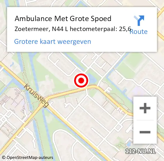 Locatie op kaart van de 112 melding: Ambulance Met Grote Spoed Naar Zoetermeer, N44 L hectometerpaal: 25,6 op 4 december 2014 22:18