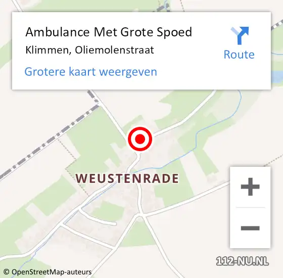 Locatie op kaart van de 112 melding: Ambulance Met Grote Spoed Naar Klimmen, Oliemolenstraat op 6 december 2014 02:05