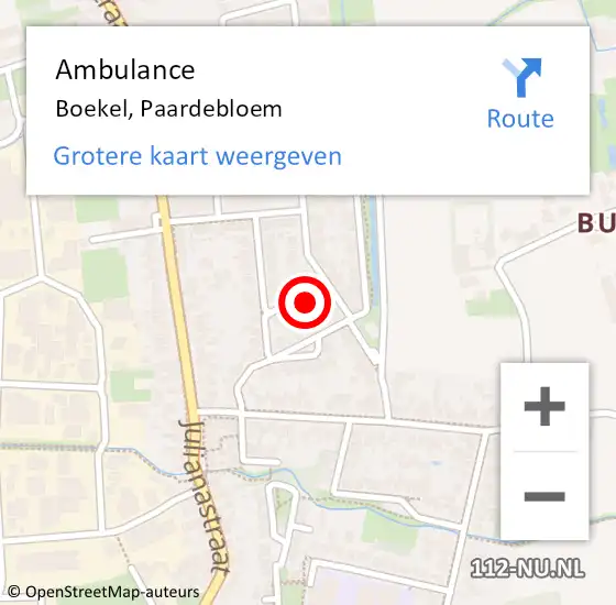 Locatie op kaart van de 112 melding: Ambulance Boekel, Paardebloem op 7 december 2014 22:56