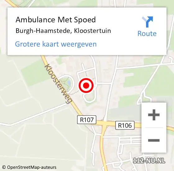 Locatie op kaart van de 112 melding: Ambulance Met Spoed Naar Burgh-Haamstede, Kloostertuin op 9 december 2014 02:42
