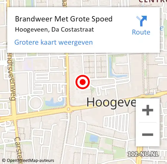 Locatie op kaart van de 112 melding: Brandweer Met Grote Spoed Naar Hoogeveen, Da Costastraat op 9 december 2014 03:18
