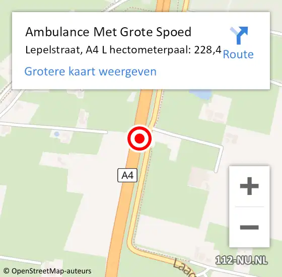 Locatie op kaart van de 112 melding: Ambulance Met Grote Spoed Naar Lepelstraat, A4 L hectometerpaal: 228,4 op 23 oktober 2013 17:57