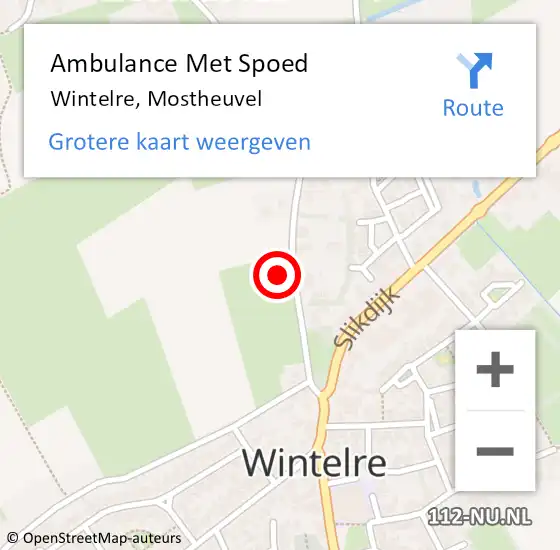 Locatie op kaart van de 112 melding: Ambulance Met Spoed Naar Wintelre, Mostheuvel op 10 december 2014 08:55