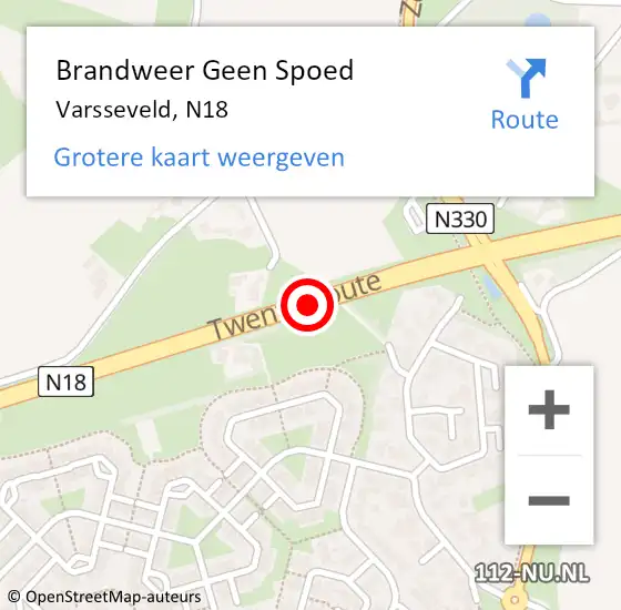 Locatie op kaart van de 112 melding: Brandweer Geen Spoed Naar Varsseveld, N18 op 11 december 2014 07:49