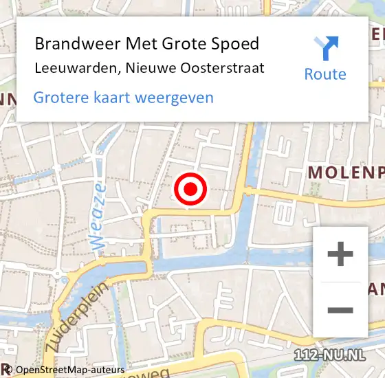Locatie op kaart van de 112 melding: Brandweer Met Grote Spoed Naar Leeuwarden, Nieuwe Oosterstraat op 11 december 2014 11:28