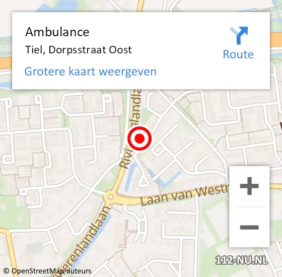 Locatie op kaart van de 112 melding: Ambulance Tiel, Dorpsstraat Oost op 11 december 2014 18:05