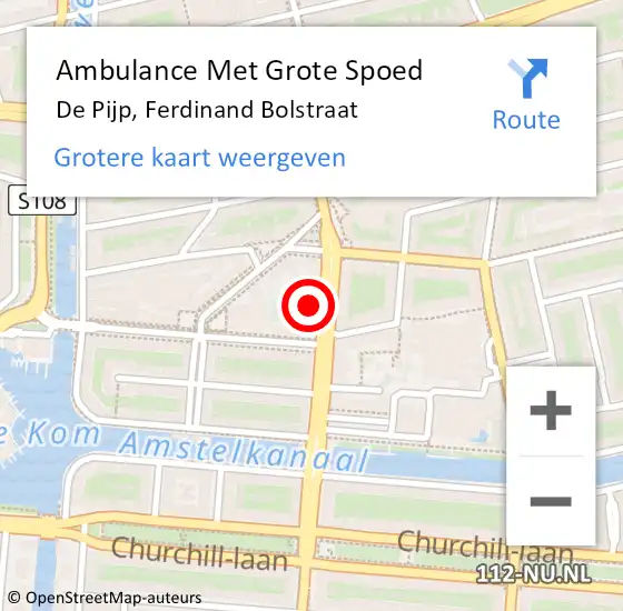 Locatie op kaart van de 112 melding: Ambulance Met Grote Spoed Naar De Pijp, Ferdinand Bolstraat op 12 december 2014 07:35