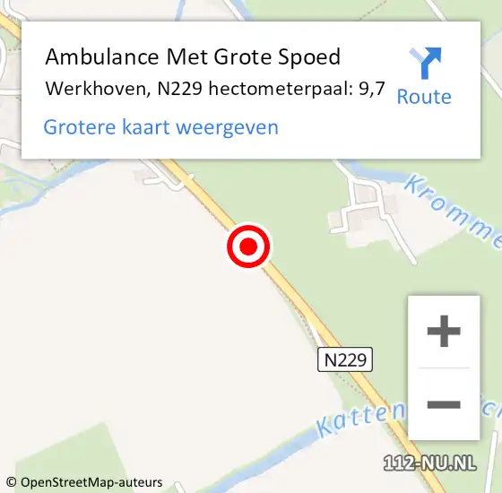 Locatie op kaart van de 112 melding: Ambulance Met Grote Spoed Naar Werkhoven, N229 hectometerpaal: 9,7 op 13 december 2014 15:18