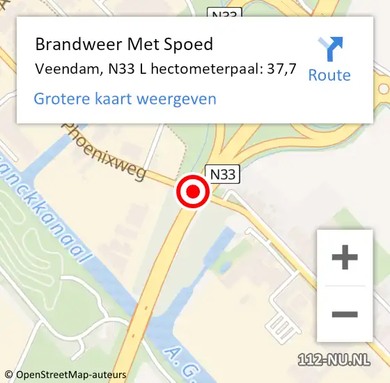 Locatie op kaart van de 112 melding: Brandweer Met Spoed Naar Veendam, N33 R hectometerpaal: 37,9 op 13 december 2014 17:32