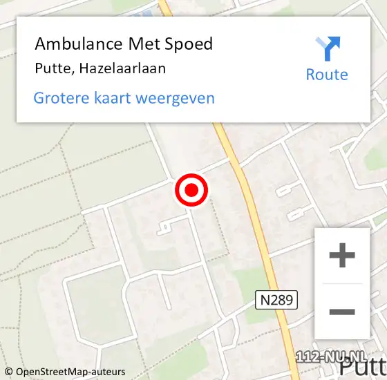Locatie op kaart van de 112 melding: Ambulance Met Spoed Naar Putte, Hazelaarlaan op 13 december 2014 22:04