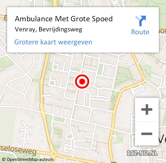 Locatie op kaart van de 112 melding: Ambulance Met Grote Spoed Naar Venray, Bevrijdingsweg op 14 december 2014 03:51