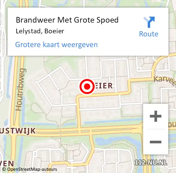 Locatie op kaart van de 112 melding: Brandweer Met Grote Spoed Naar Lelystad, Boeier op 14 december 2014 17:25