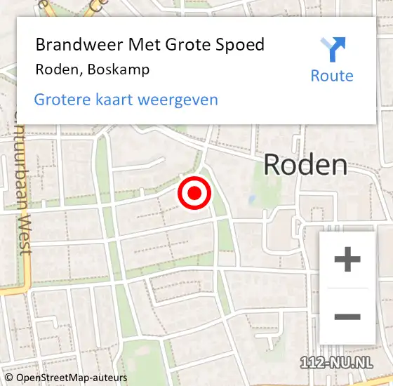 Locatie op kaart van de 112 melding: Brandweer Met Grote Spoed Naar Roden, Boskamp op 14 december 2014 22:01
