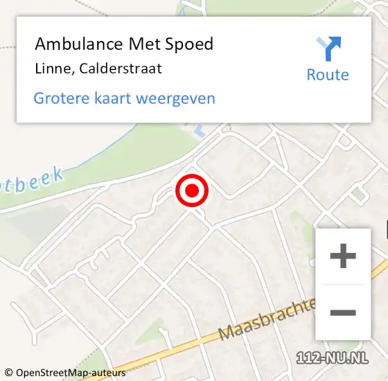 Locatie op kaart van de 112 melding: Ambulance Met Spoed Naar Linne, Calderstraat op 15 december 2014 09:57