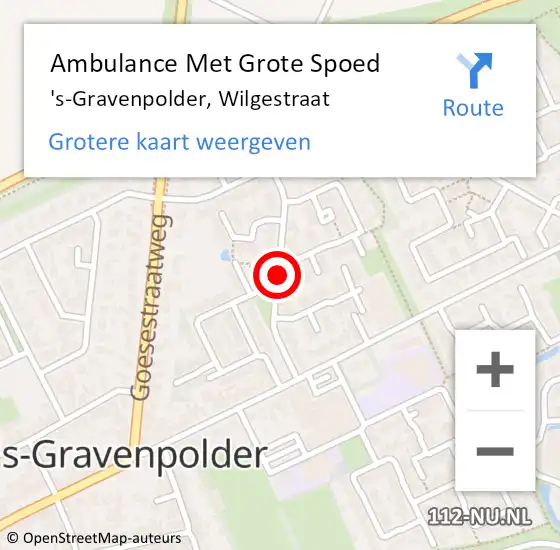 Locatie op kaart van de 112 melding: Ambulance Met Grote Spoed Naar 's-Gravenpolder, Wilgestraat op 15 december 2014 11:28