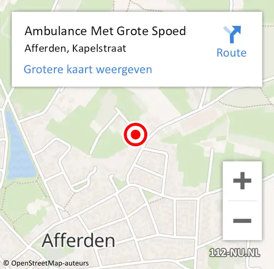 Locatie op kaart van de 112 melding: Ambulance Met Grote Spoed Naar Afferden, Kapelstraat op 15 december 2014 21:27